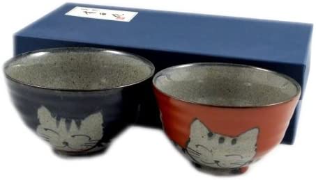 万歳猫 組茶碗(夫婦茶碗)